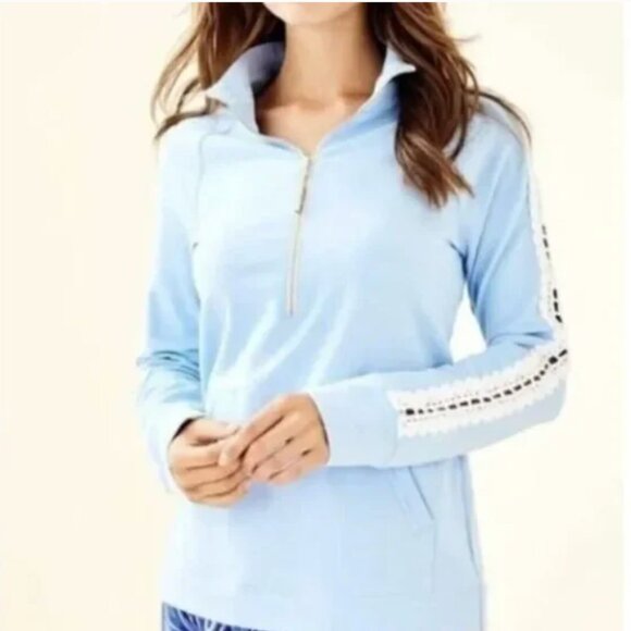 Lilly Pulitzer Tops - Lilly Pulitzer Skipper Popover Sweatshirt Peak A Boo Lace size Small